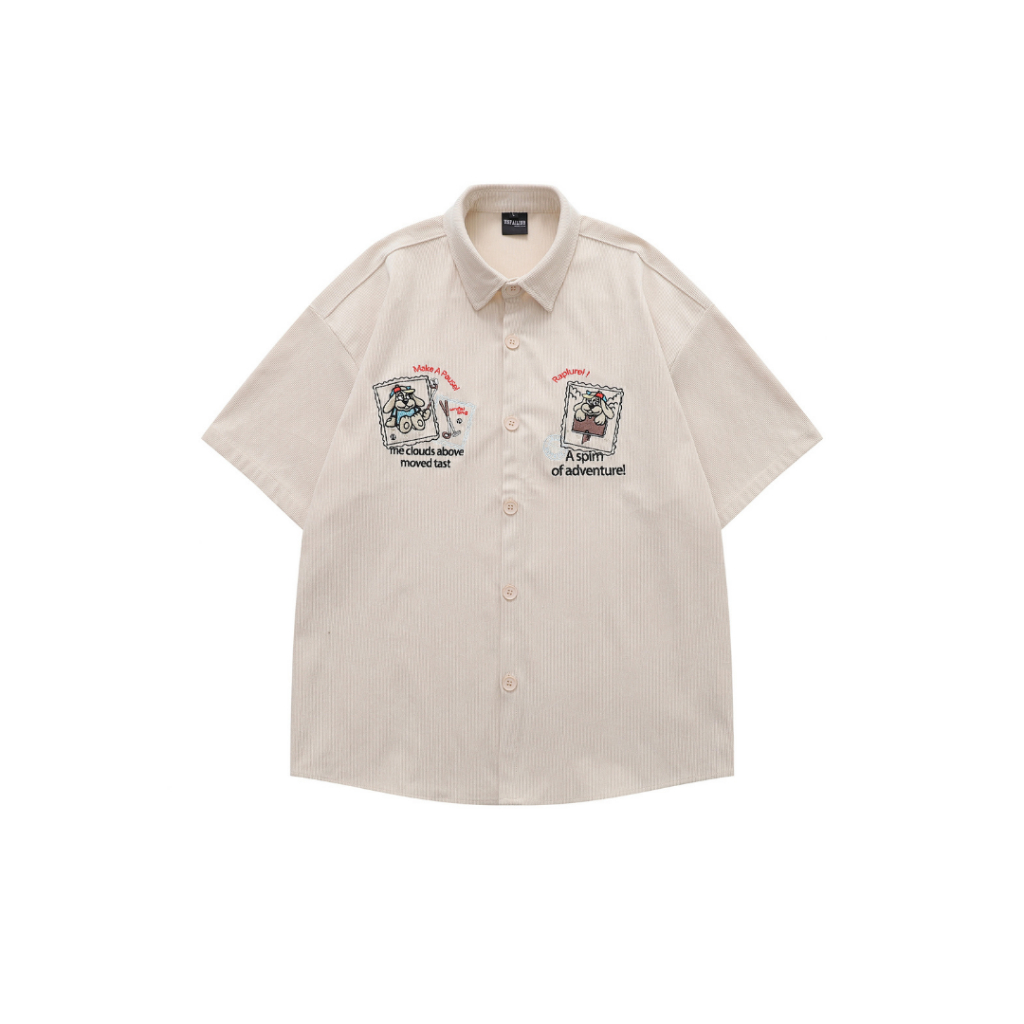 เสื้อเชิ้ตลูกฟูกเกาหลีสไตล์มินิมอลงานปักหน้าอก Premium Shirt Korea