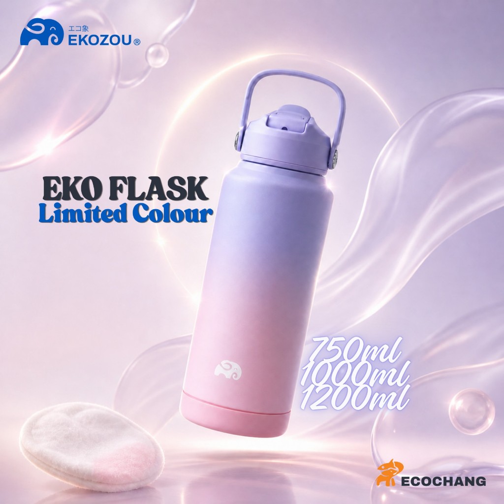 EKOZOU รุ่น EKO FLASK ขวดน้ำสแตนเลส 304 ขนาด 25/32/40oz [750/1000/1200ml] มีหลอดดูด มีหูหิ้ว ยางรองก