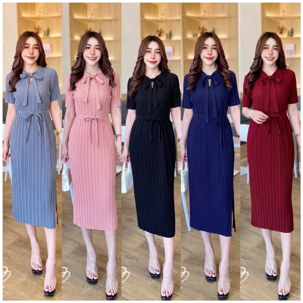 เดรสกระโปรงผ้าอัดพรีททรงสวยๆ ป้าย🏷️ Kookkai