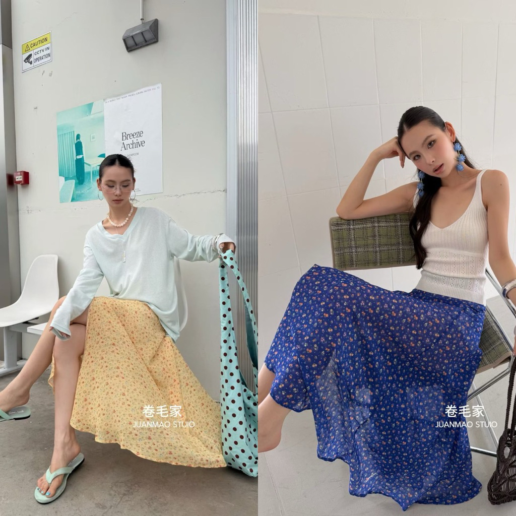 ส่งด่วน 🛵 C232 JUANMAO กระโปรงเนื้อผ้าซีทรูพริ้วเบา มีซับใน ใส่แล้วเป็นสาวแฟ