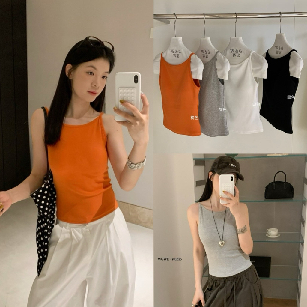 📍พร้อมส่ง📍9401# เสื้อแขนกุด มีฟองน้ำช่วงอก เนื้อผ้ายืดอย่างดี งานสวย TAG:WG.WE 🇰🇷