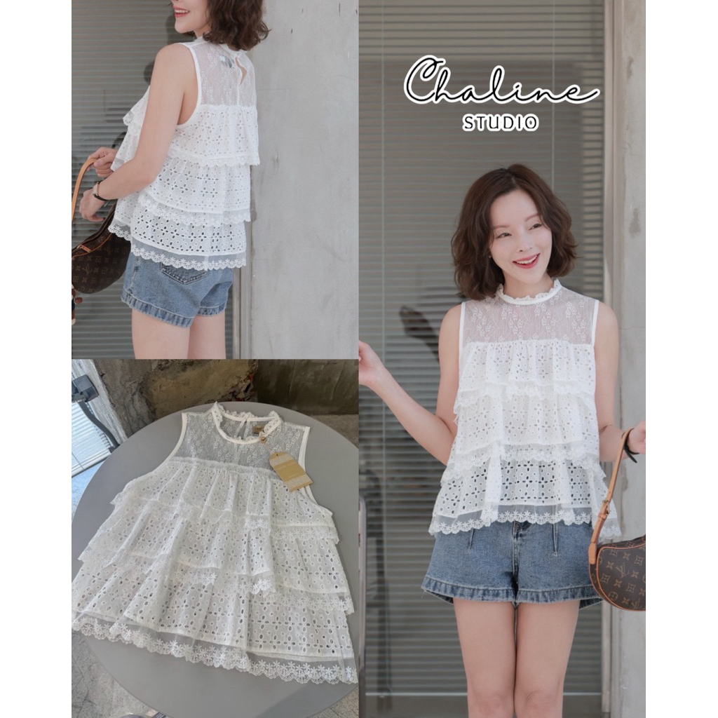[พร้อมส่ง] Chaline เสื้อระบายลูกไม้ชั้น เนื้อผ้าลูกไม้ปักอย่างดีระบาย