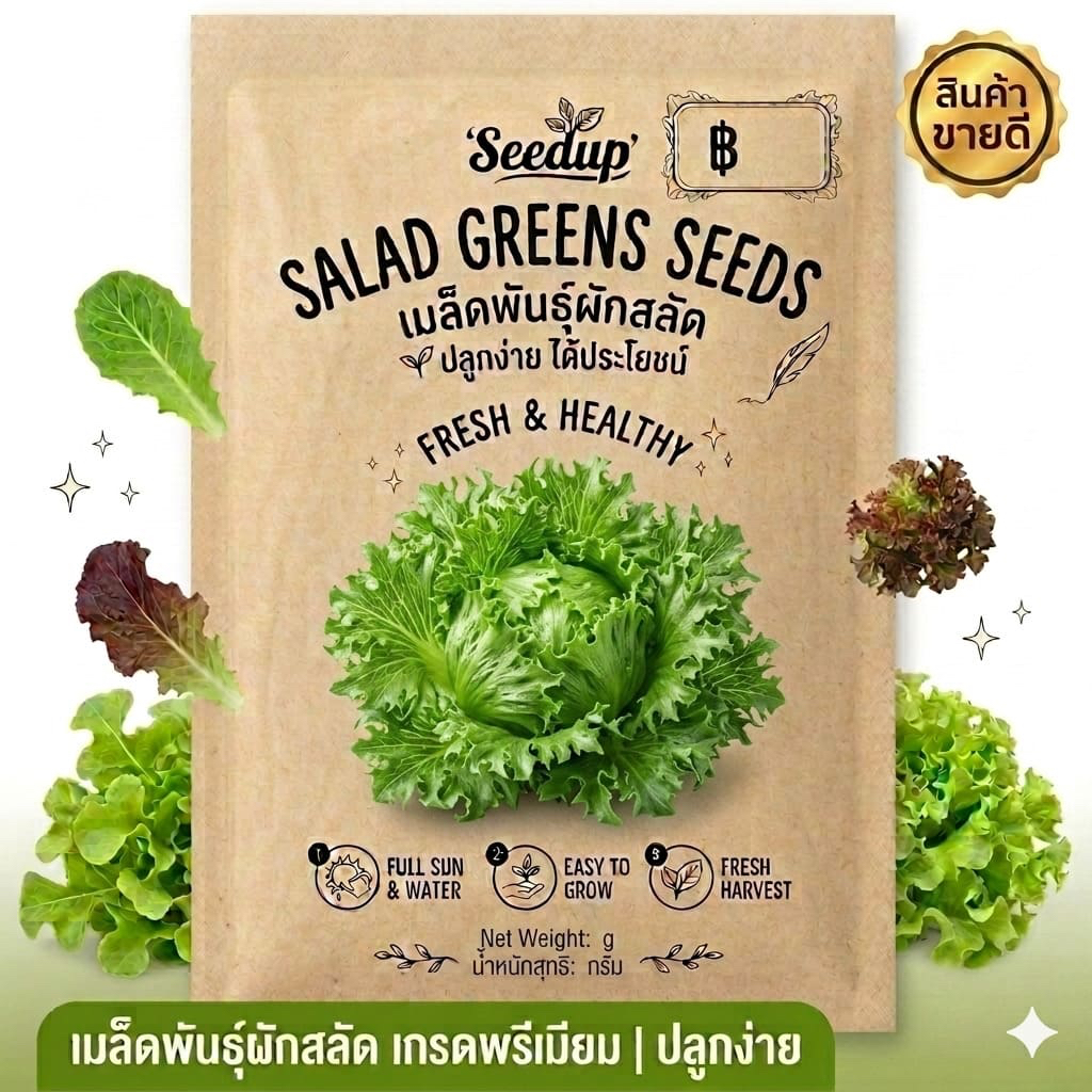 เมล็ดผักสลัดฟินเลย์ พันธุ์SM (ขนาด0.25กรัม) (เมล็ดดำ) พุ่มใหญ่โตไว ทนร้อน