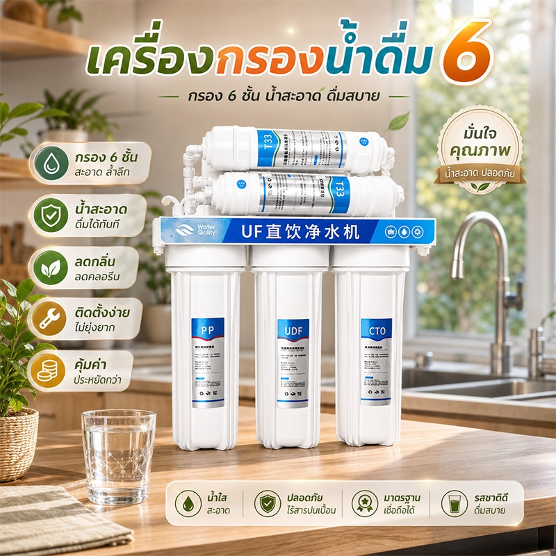 ✅UNI PURE เครื่องกรองน้ำดื่ม 6 ขั้นตอน รุ่นน้ำแร่+รุ่นBlue อุปกรณ์ครบ แถมไส้กรองPP 2 ชิ้น ติดตั้งง่าย จัดส่งฟรี ลดพิเศษ!
