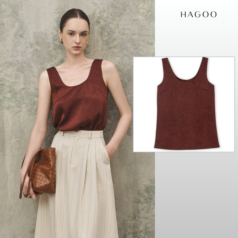 HAGOO เสื้อสายเดี่ยวผู้หญิง ผ้าซาติน ทรงเบสิก ลุคเรียบหรู [A8003]