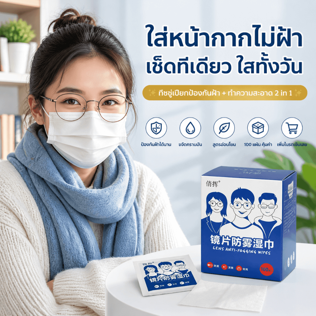 [ลดพิเศษ]แผ่นเช็ดแว่นตา แผ่นเช็ดแว่นตากันฝ้า แผ่นเช็ดเลนสแว่น แผ่นเช็ดเลนส์ ผ้าเช็ดแว่นกันฝ้า เช็ดเลนส์ 100แผ่น กันฝุ่น