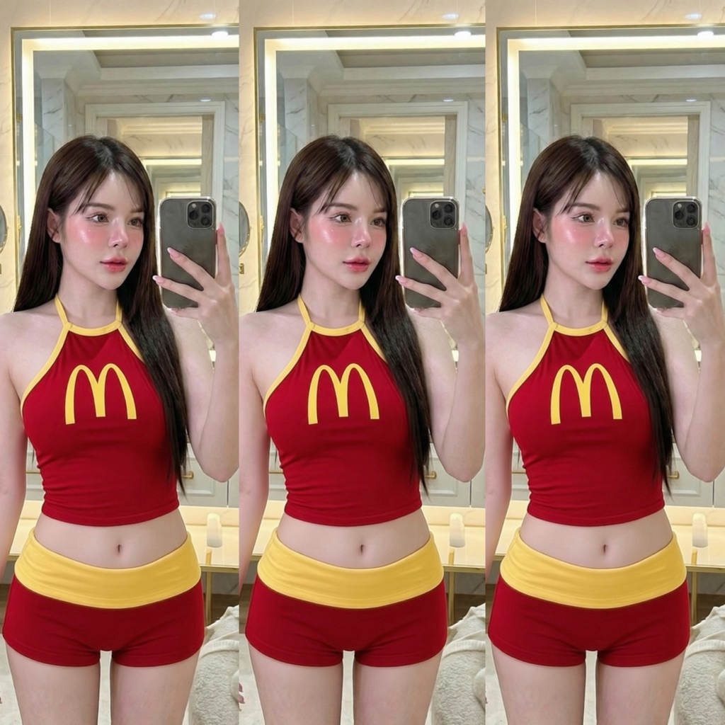 [พร้อมส่ง] Set2ชิ้น Macdonald เสื้อคล้องคอ+กางเกงน่ารัก❤️💛