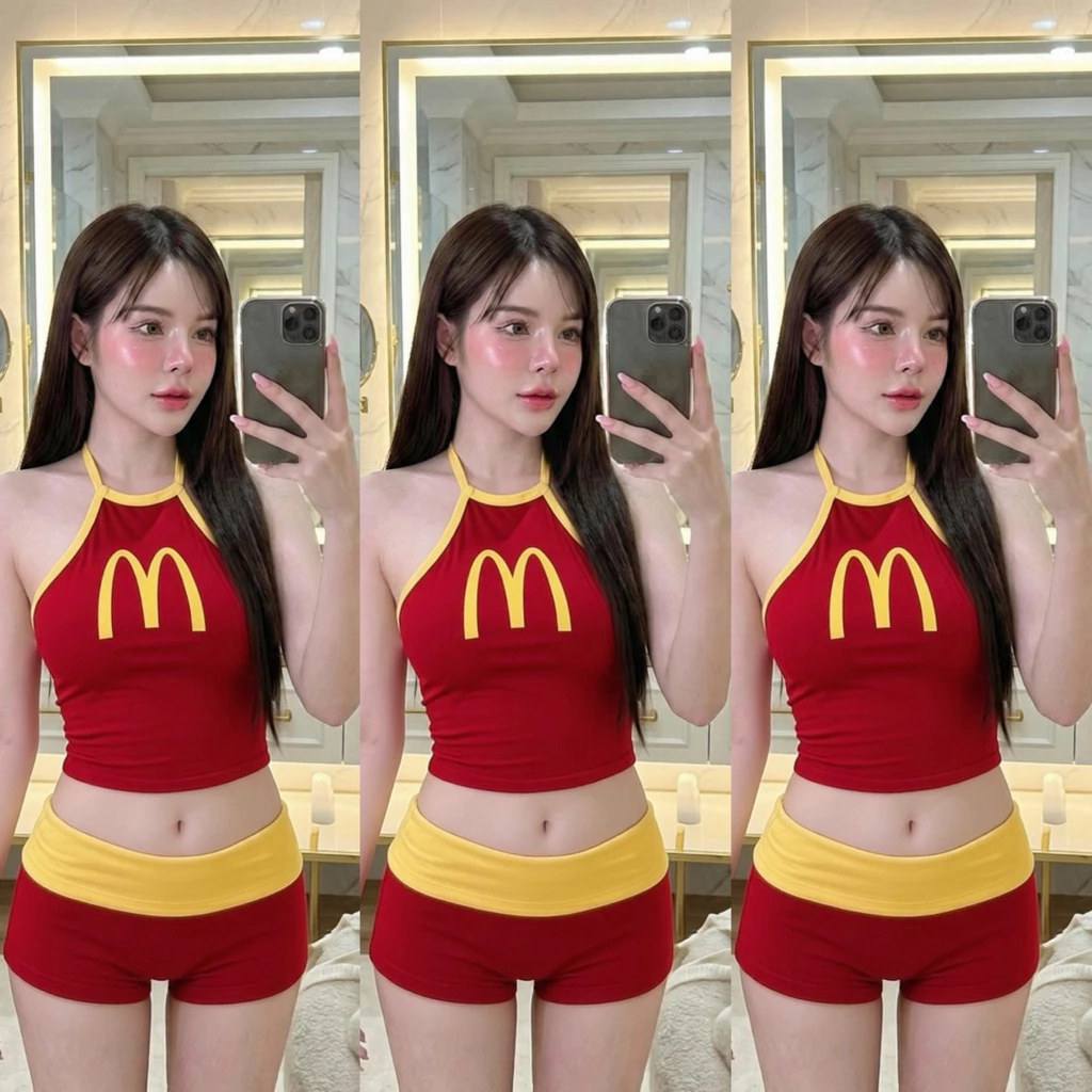 [พร้อมส่ง] Set2ชิ้น Macdonald เสื้อคล้องคอ+กางเกงน่ารัก❤️💛