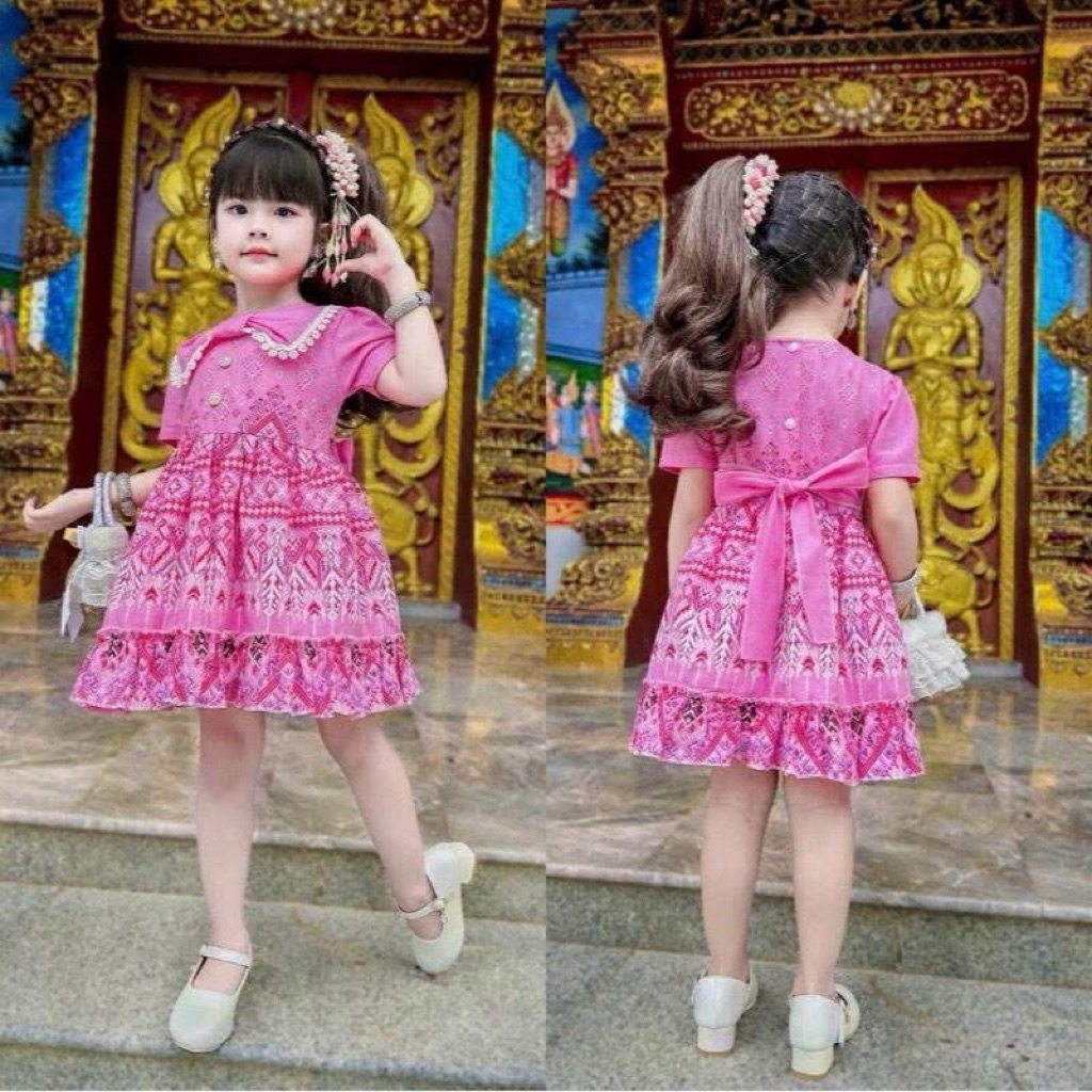ชุดไทยเด็กสีชมพู❤️❤️ พร้อมส่ง มีซับฟูๆ ใส่ไปทำบุญ