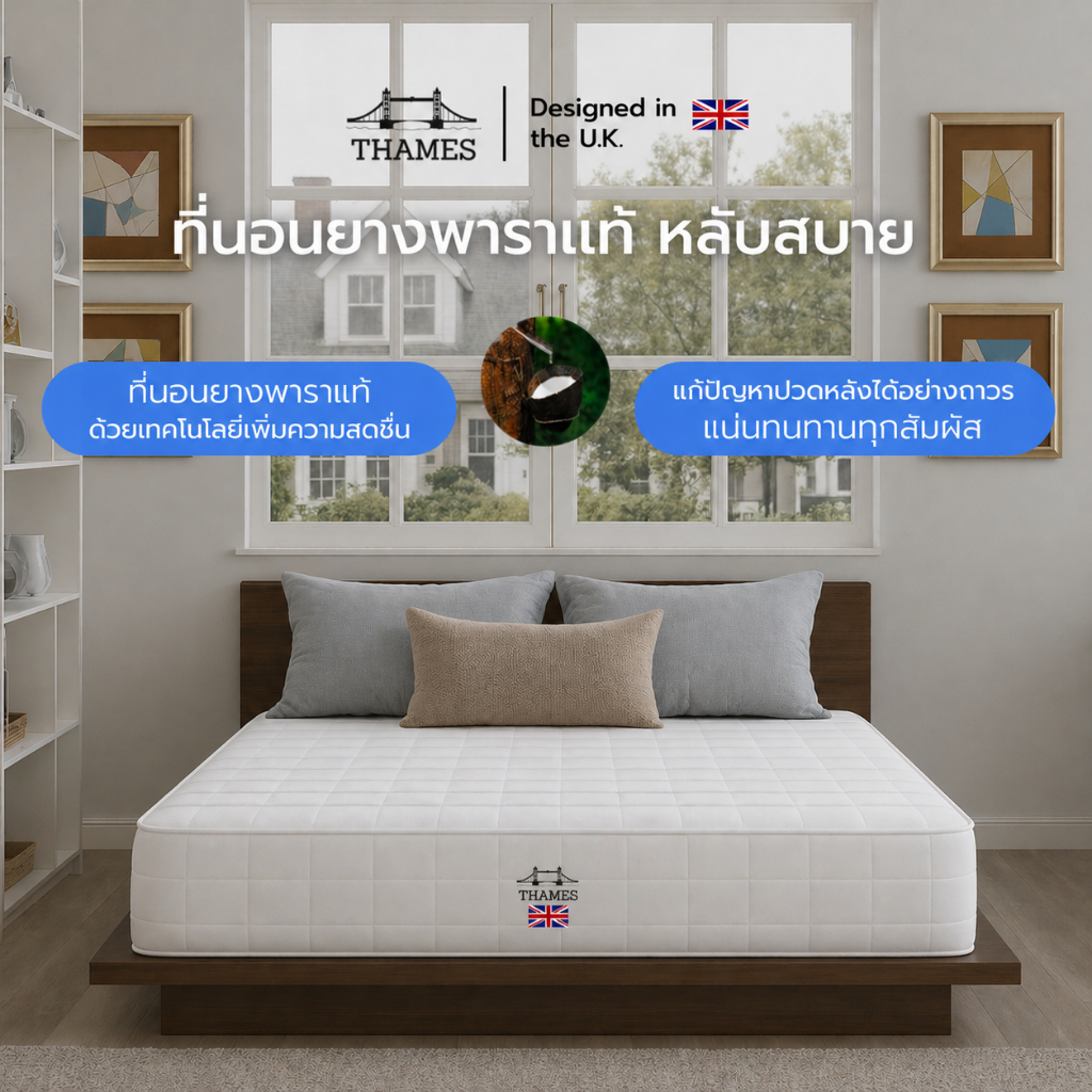 Thames ที่นอนยางพารา Hybrid หนา 6 นิ้ว  แน่น ทนทานทุกสัมผัส แก้อาการปวดหลัง