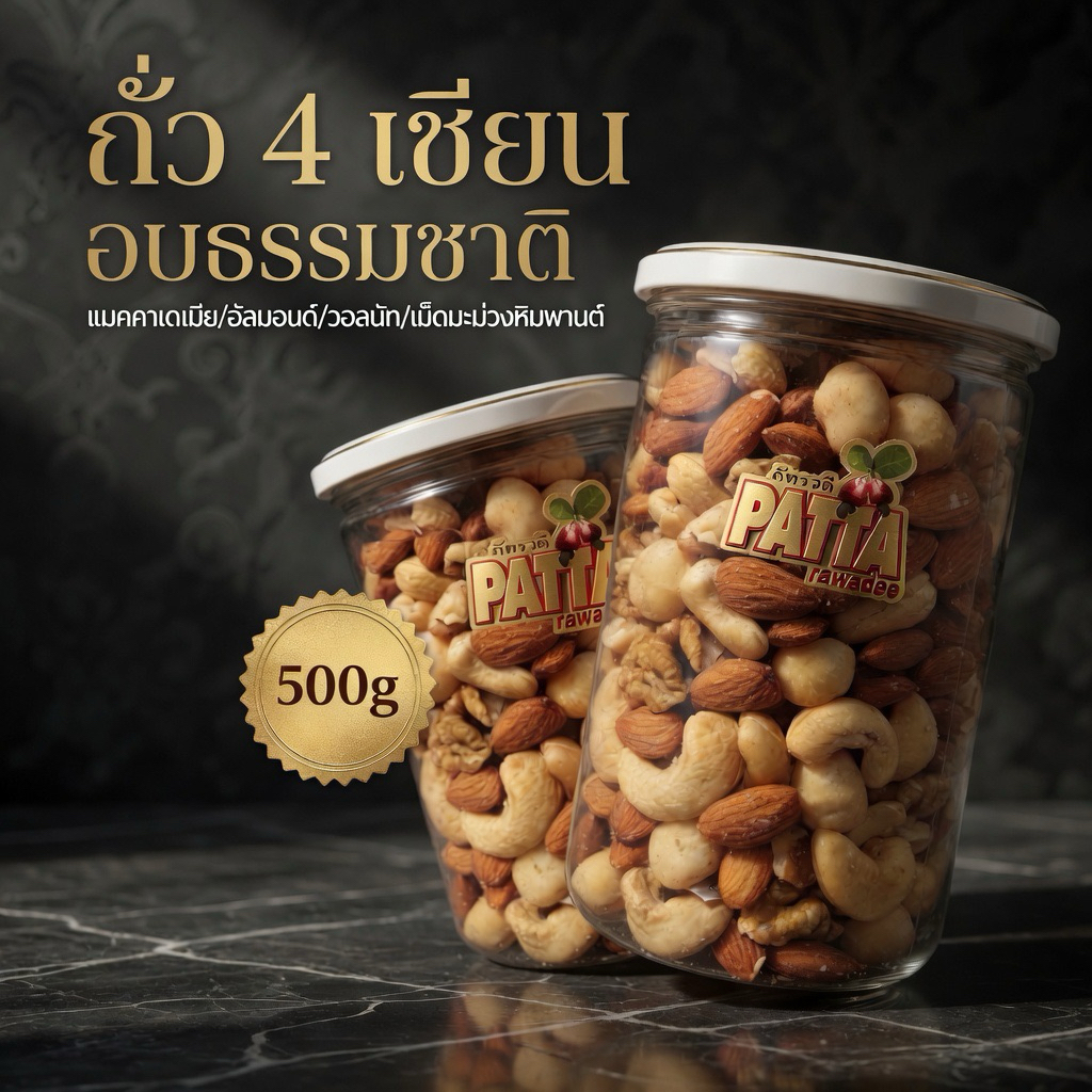 ถั่ว4เซียน พร้อมทาน550g. แมคคาเดเมีย วอลนัท อัลมอนด์ เม็ดมะม่วงหิมพานต์ ถั่ว ธัญพืช