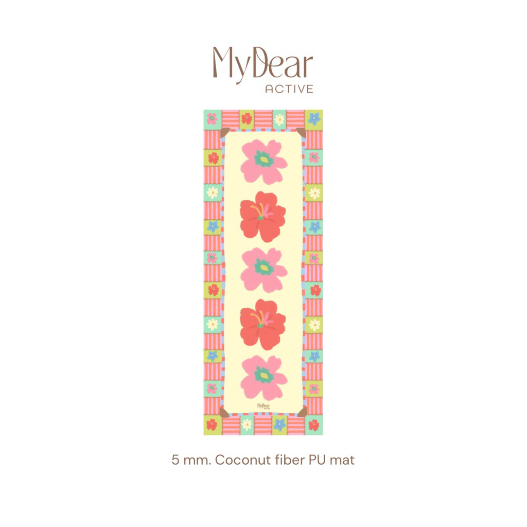 เสื่อโยคะ 5mm Coconut Fiber PU Yoga Mat Mydear.Active ลาย Sunny Bloom