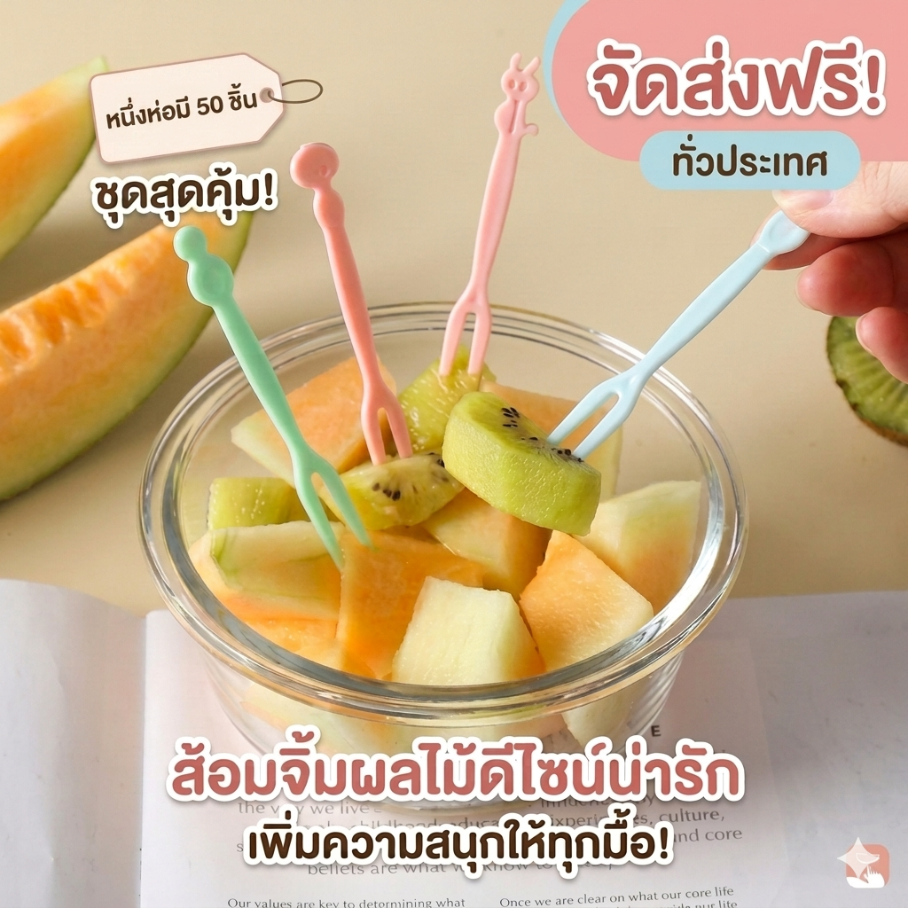 kingshopping (ร้านไทย)(SGQ55)  ส้อมจิ้มผลไม้ จิ้มขนม ของว่าง 50 ชิ้น / ถุง  พลาสติกราคาเป็นต่อถุง แบบใช้แล้วทิ้ง