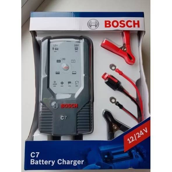 Bosch C7 Battery Charger เครื่องชาร์จแบตเตอรี่ขนาดพกพา ,รองรับ12/24 Volt สำหรับรถยนต์และมอเตอร์ไซค์ 
