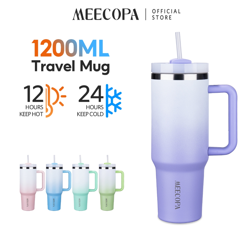 MEECOPA แก้วน้ําสูญญากาศ 1200ML สแตนเลส 304 เก็บความร้อนและล็อคความเย็น พร้อมหูจับอเนกประสงค์