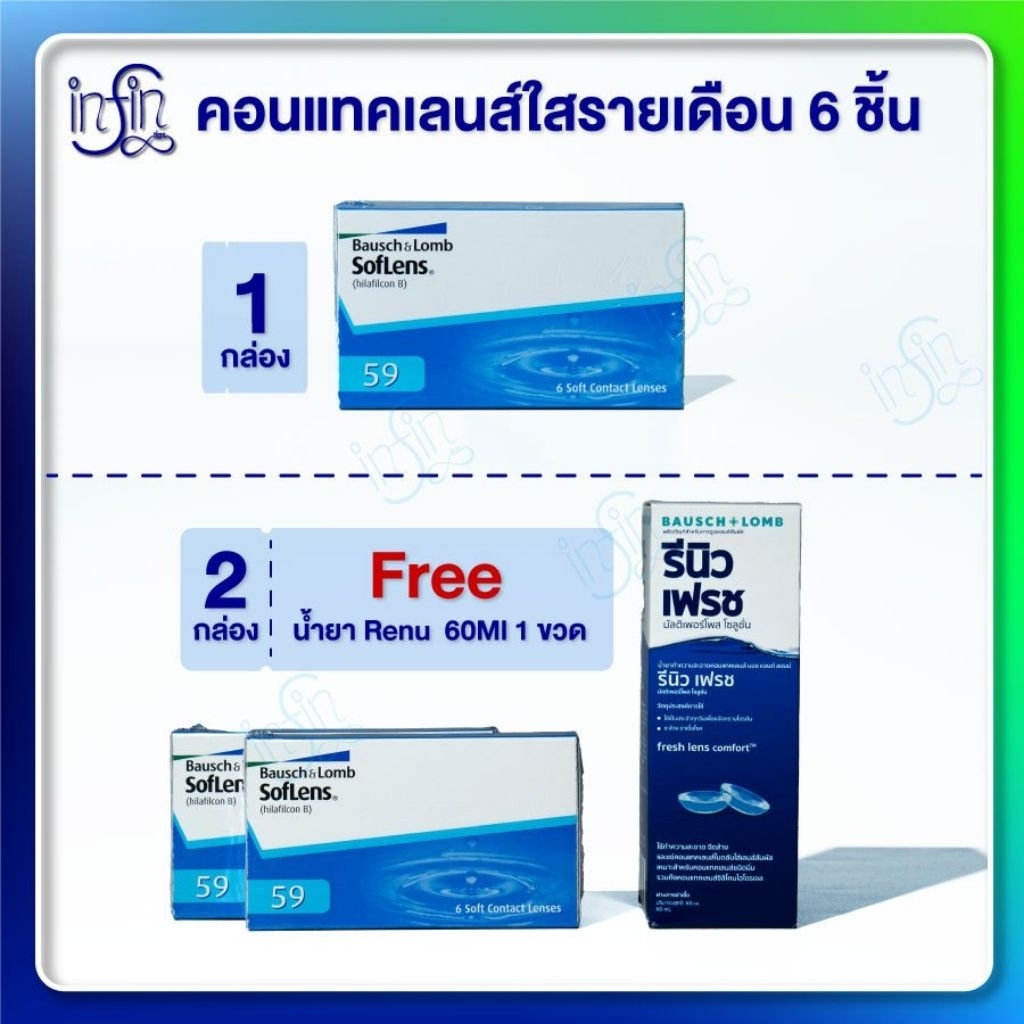 คอนแทคเลนส์ รายเดือน Bausch&Lomb แพ็ค 6ชิ้น (3 คู่)