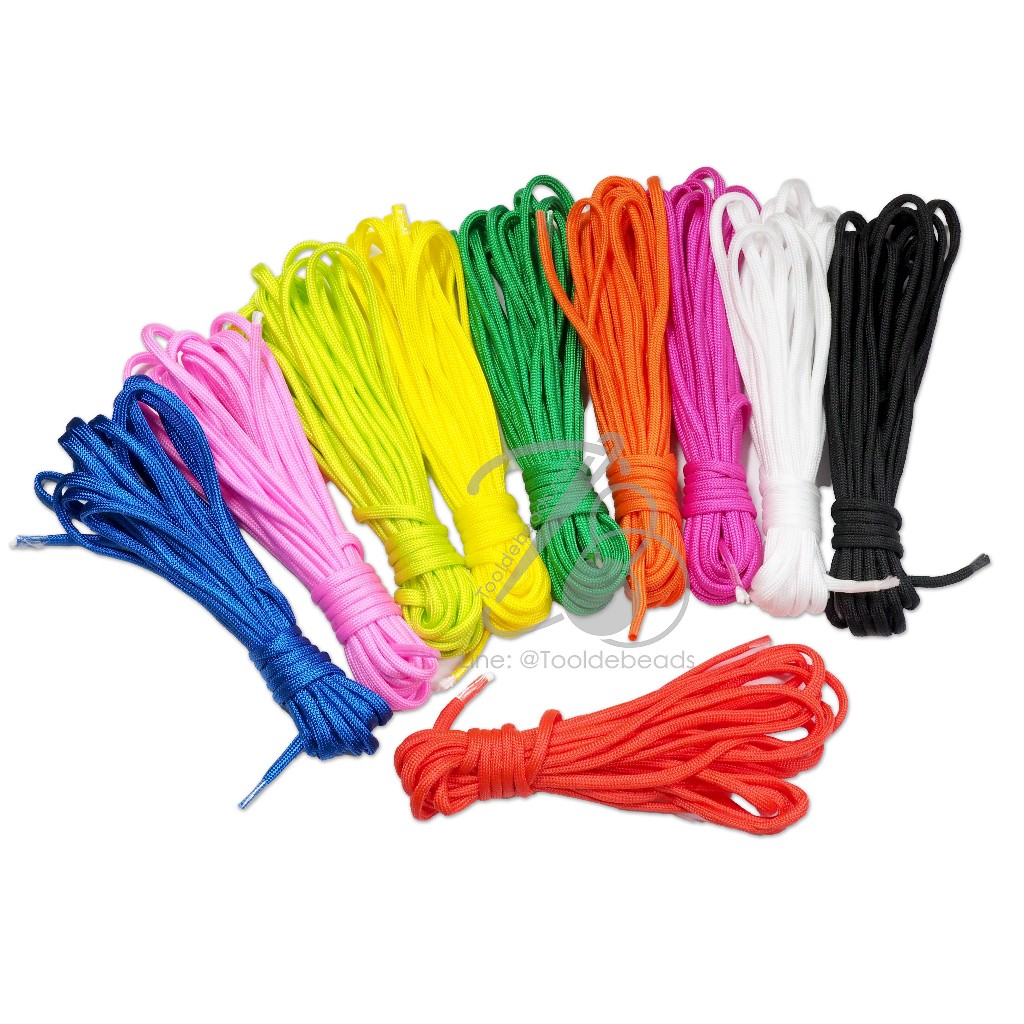 เชือกโพลีเอสเตอร์ 4มม. (5 หลา) เคลือบสี เชือกร้อยพวงกุญแจ แกนใน 7 เส้นDiy ของเล่น งานฝีมือ