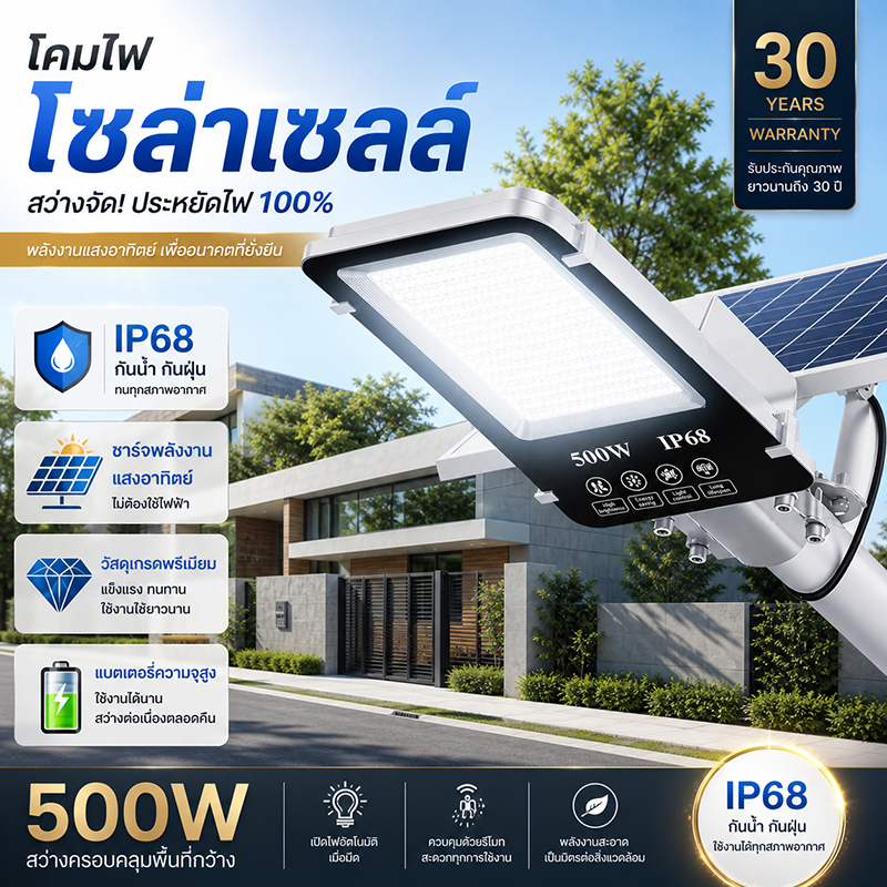 Eekoo ไฟโซล่าเซลล์ 1000W ไฟถนนโซล่าเซลล์ IP67 ไฟติดผนัง กันน้ำ กันฟ้าผ่า โคมไฟติดผนัง ไฟถนน ไฟโซล่าเซลล์สว่างทั้งคืน