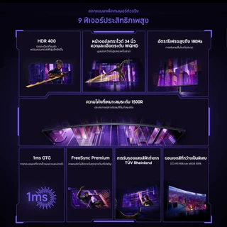 [NEW] Xiaomi Curved Gaming Monitor G34WQi 2026 จอกว้าง 34" WQHD 21:9 อัตรารีเฟรช 180Hz ความโค้ง 1500R คมชัด 3440×1440