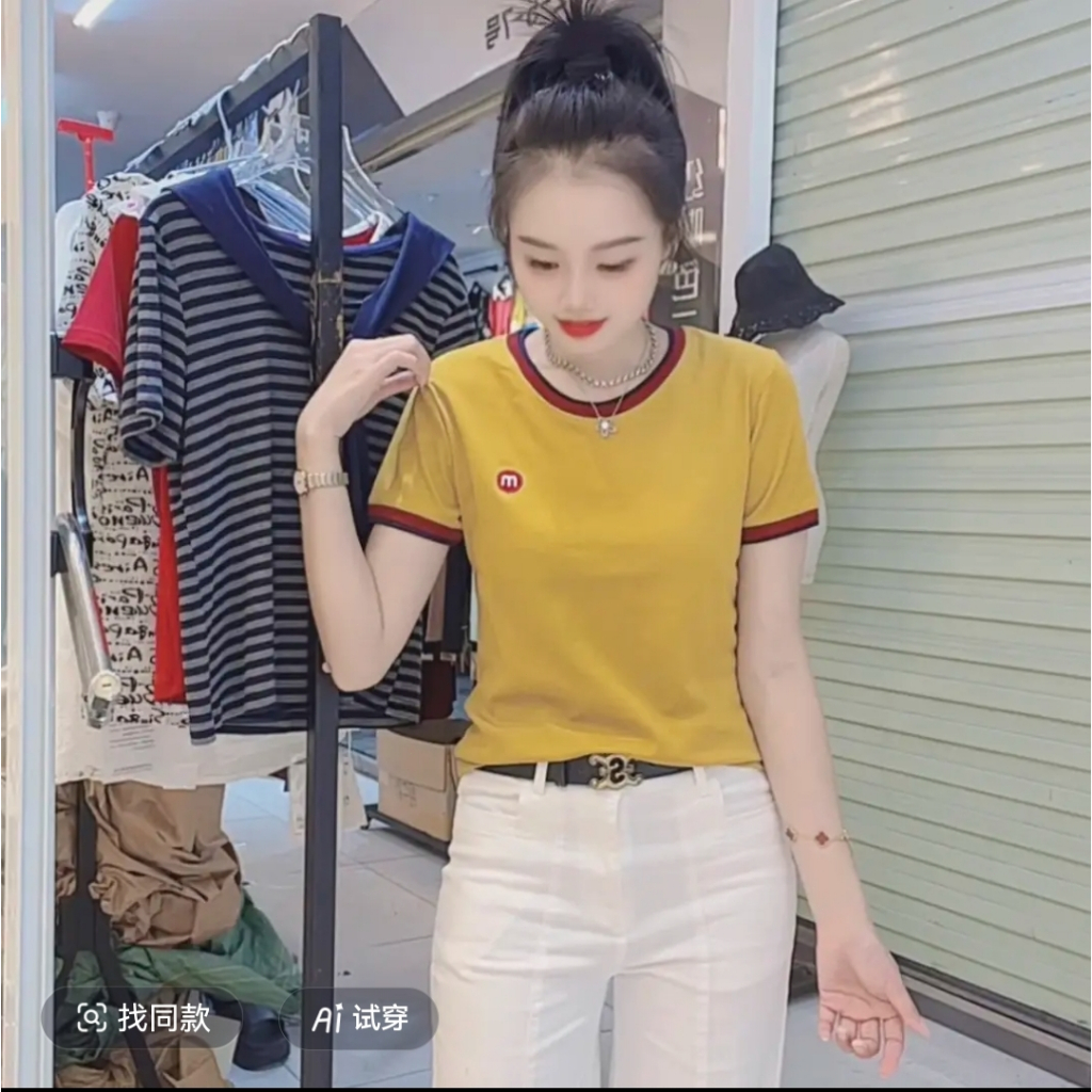 เสื้อยืดผู้หญิงแขนสั้น คอกลม ปักลวดลาย สไตล์ซัมเมอร์ — เรียบง่าย มีสไตล์ สวมใส่ได้หลากหลายโอกาส และเข้ารูปสวย