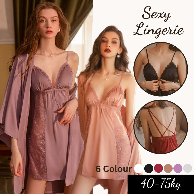 Aveline Nightdress ชุดนอนสตรีผ้าลูกไม้ไหมน้ำแข็งเนื้อบางเบาเซ็กซี่ (เสื้อคลุมขายแยกต่างหาก) TH-MS763