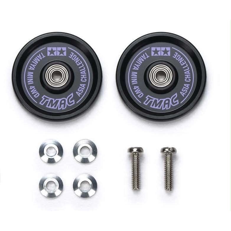 โรลดำ 19 mm แท้ 100% Tamiya 95714 – HG 19mm Aluminum Ball-Race Rollers (Ringless/Black & Purple Logo) Asia Challenge