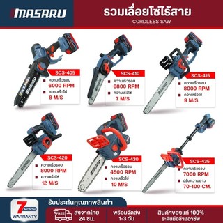 MASARU เลื่อยไฟฟ้า รุ่น SCS-405/410/415/420/430/435เลือยไฟฟ้าไร้สาย ที่ตัดไม้ไฟฟ้า พร้อมแบตเตอรี่และอุปกรณ์