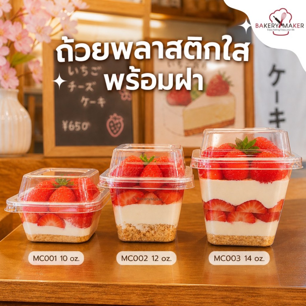 ถ้วยพลาสติกใส สี่เหลี่ยม 50 ใบ MC001 / MC002 / MC003 ถ้วยมูส กล่องพลาสติก บานอฟฟี่ มินิเค้ก