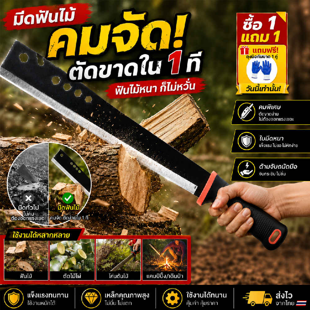 🔥ส่งไวในไทย🔥มีดโต้พร้าแรมโบ้ TS-384 ทำจากวัสดุSK-5 มีดโต้เหล็กอย่างดี มีดเกษตร/มีดเดินป่า+พร้อมซอง