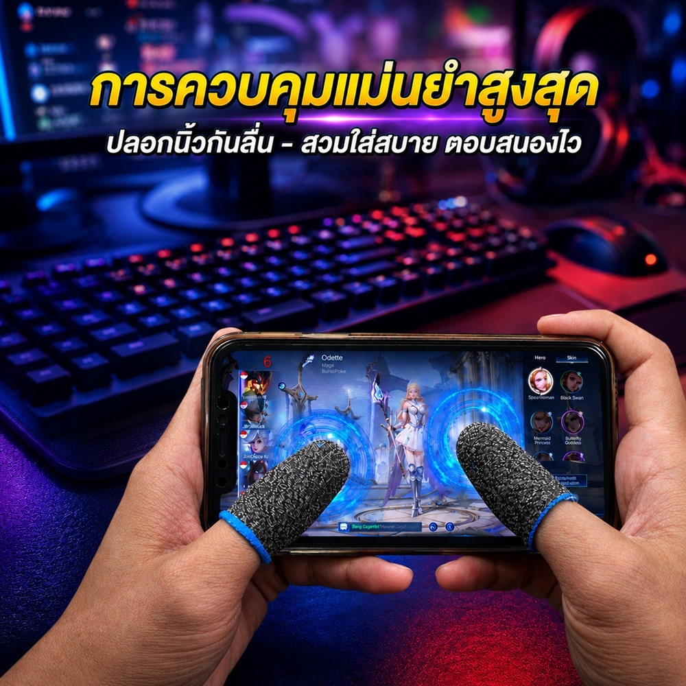 ถุงนิ้วเล่นเกมส์  ปลอกนิ้วเล่นเกม กันลื่นป้องกันเหงื่อ ออกแบบมาเพื่อให้คุณทัชหน้าจอได้อย่างไวและแม่นยำ