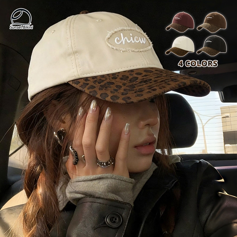 🧢💗ตัวอักษรปัก ลายเสือดาว baseball cap หลายสีให้เ y2k สไตล์เรโทร การตัดสี หมวกเบสบอล คุณภาพสูง ส่งไวจากไทย