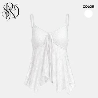 SPND【พร้อมส่ง】Lace Cami Top - เสื้อสายเดี่ยวลูกไม้ซีทรู ดีไซน์ผูกหน้า อัปลุคสวยสับสไตล์ Y2K!
