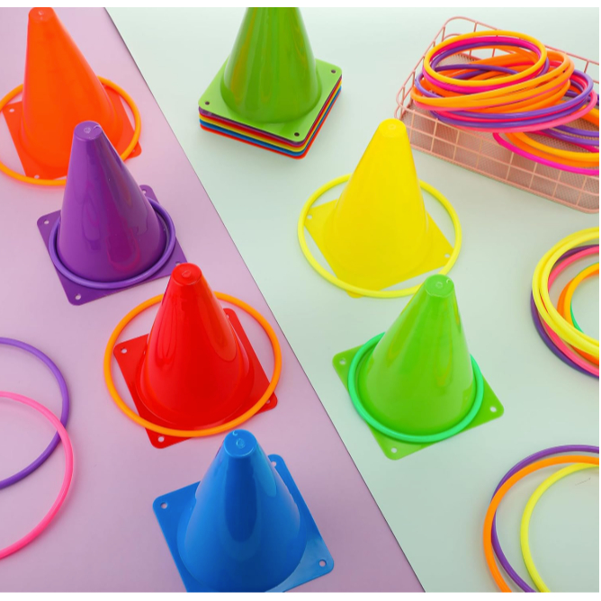 ชุดโยนห่วง PE สำหรับโรงเรียน | Toss Ring Set 6 กรวย 23ซม. + 12 ห่วง 12ซม. | อุปกรณ์พลศึกษา