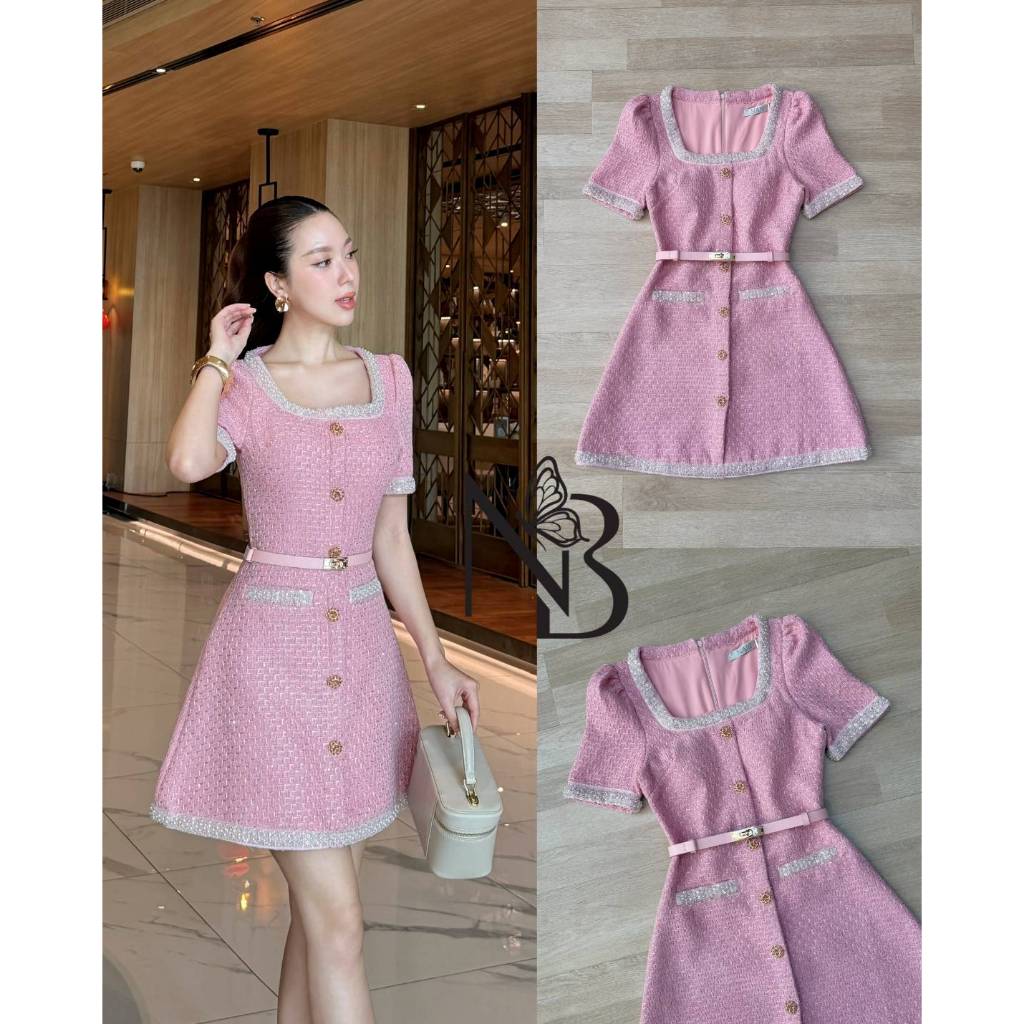 NABIBRAND Sweet Pinky เดรสแขนสั้น-ผ้าทวิต