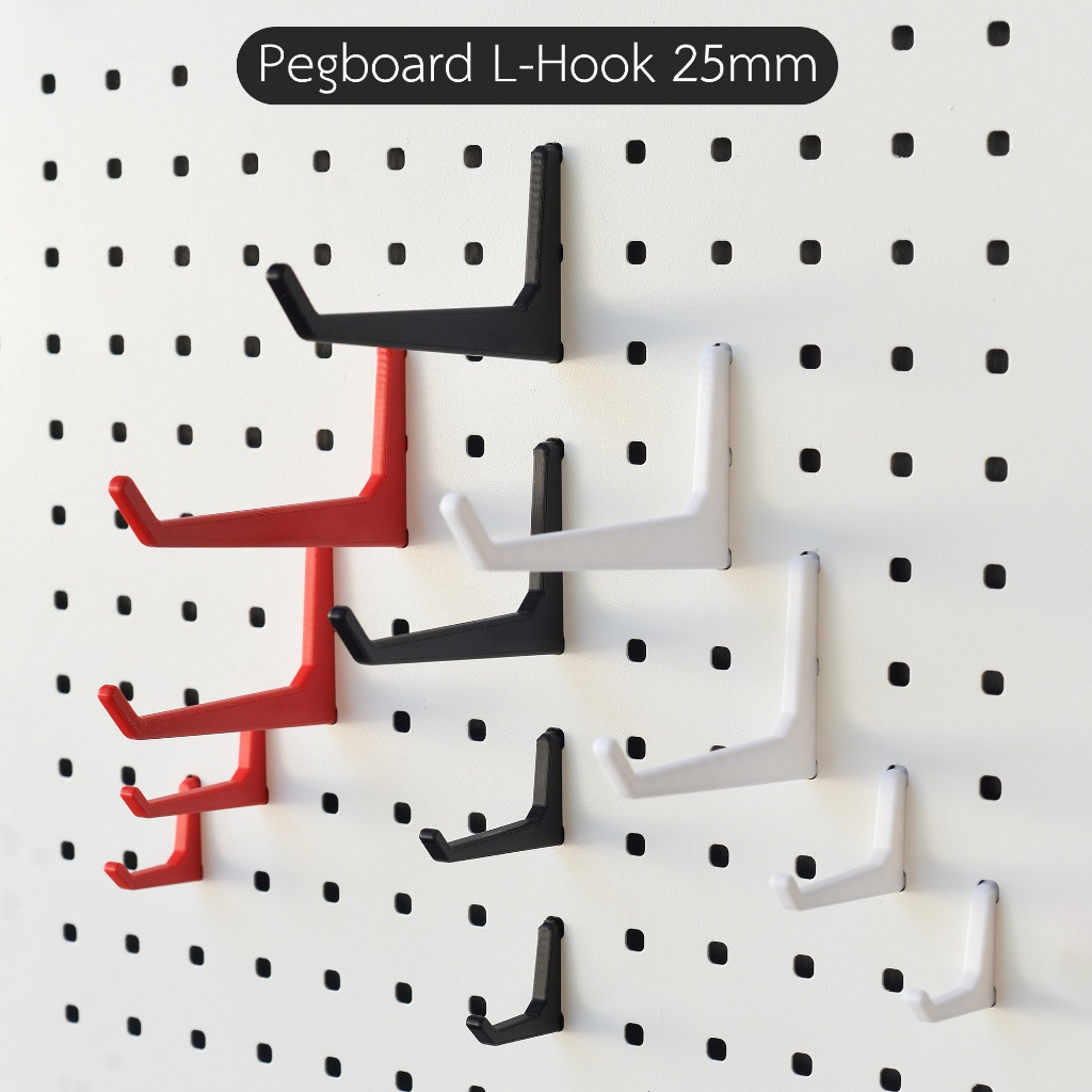 Pegboard L-Hook ตะขอสำหรับเป๊กบอร์ด ระยะห่างรู 25 mm