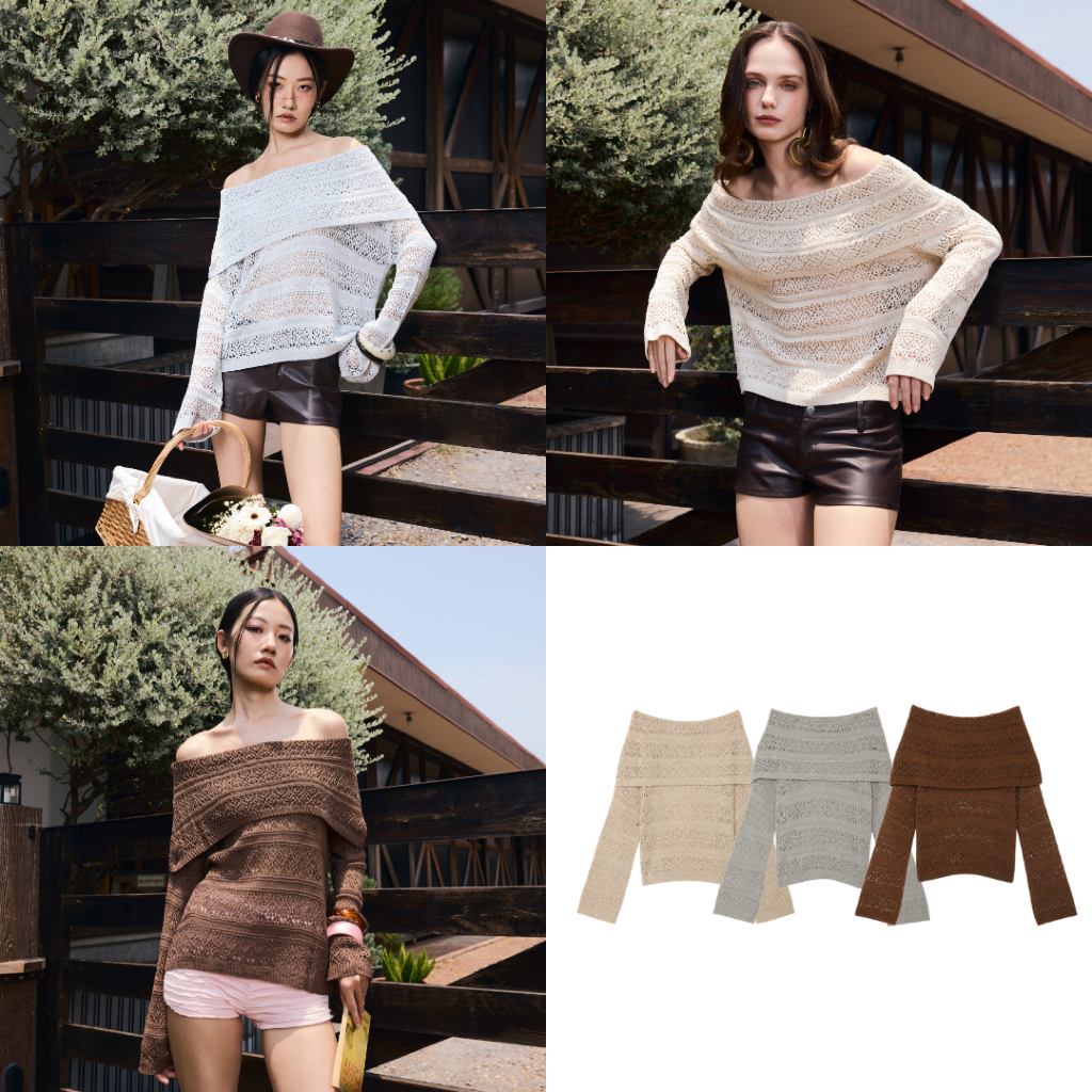 EVERYDAY - Sunkissed Knit Top เสื้อผ้าทอลายลูกไม้ปาดไหล่