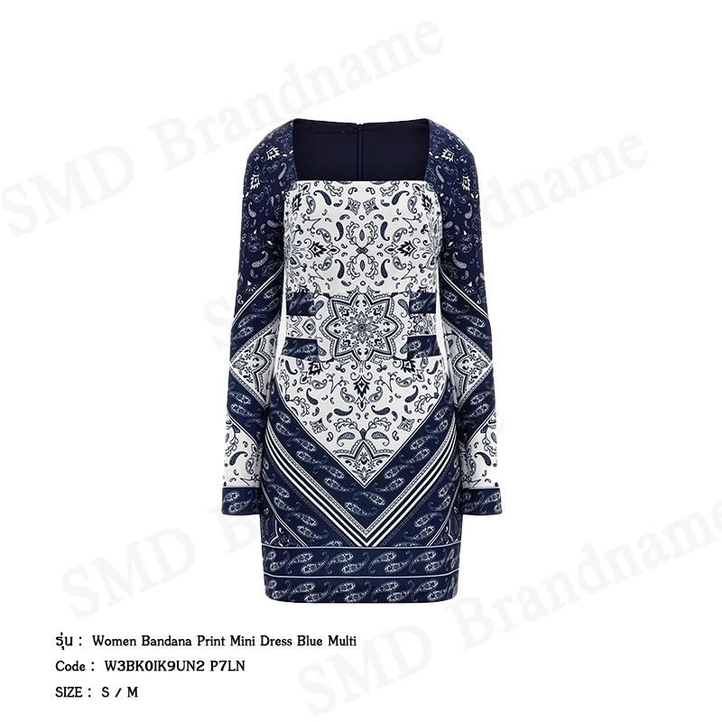 Guess  ชุดเดรสผู้หญิง รุ่น Women Bandana Print Mini Dress Blue Multi Code: W3BK0IK9UN2 P7LN