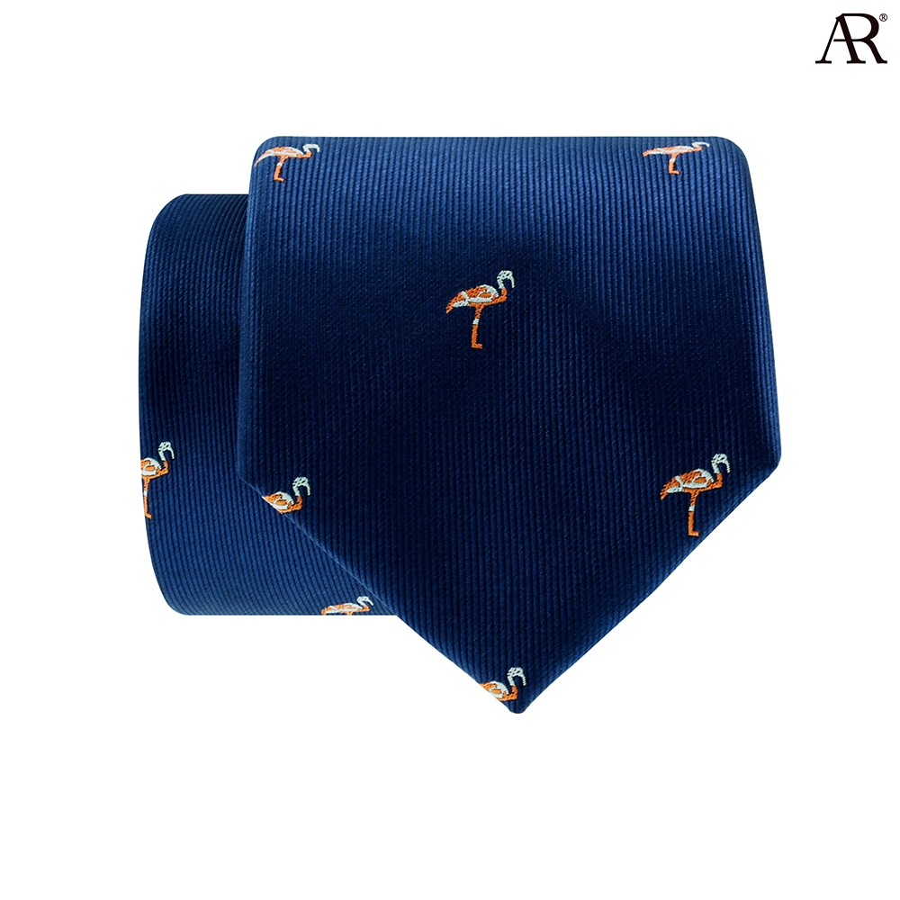 ANGELINO RUFOLO Necktie(NTS-ฟลามิงโก้) เนคไทผ้าไหมทออิตาลี่คุณภาพเยี่ยม ดีไซน์ Flamingo สีโอรส/สีน้ำเงิน/สีกรมท่า