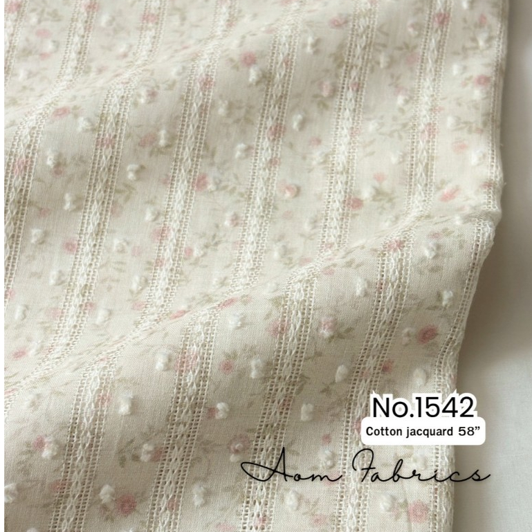 Aom Fabrics🌷คอตตอน แจ็คการ์ด คอตตอน100% No.1542 ทอเสริมเทคเจอร์ปุยปุยน่ารักมาก หน้ากว้าง 58 นิ้ว