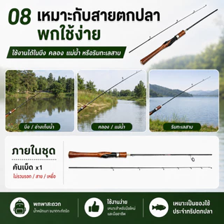 คันเบ็ดตกปลาคาร์บอนไฟเบอร์ 2 ท่อน UL/L คันสปินนิ่งพกพา น้ำหนักเบา ด้ามตรง 1.65/1.8 ม. เฉพาะคันเบ็ด ไม่รวมรอก