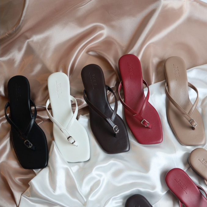 YOURSHOES Z22 (เท้าอวบ เท้ายาว +1ไซส์*) / รองเท้าส้นสูง 1นิ้ว รองเท้าหูหนีบ รองเท้าหนังนิ่ม