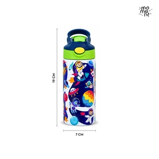 (แถมสายคล้อง) แก้วน้ำเด็ก กระบอกน้ำ 350ml สแตนเลส ฝากดหลอดเด้งในตัว พกพาสะดวก รุ่น Little Kid Friends Moment