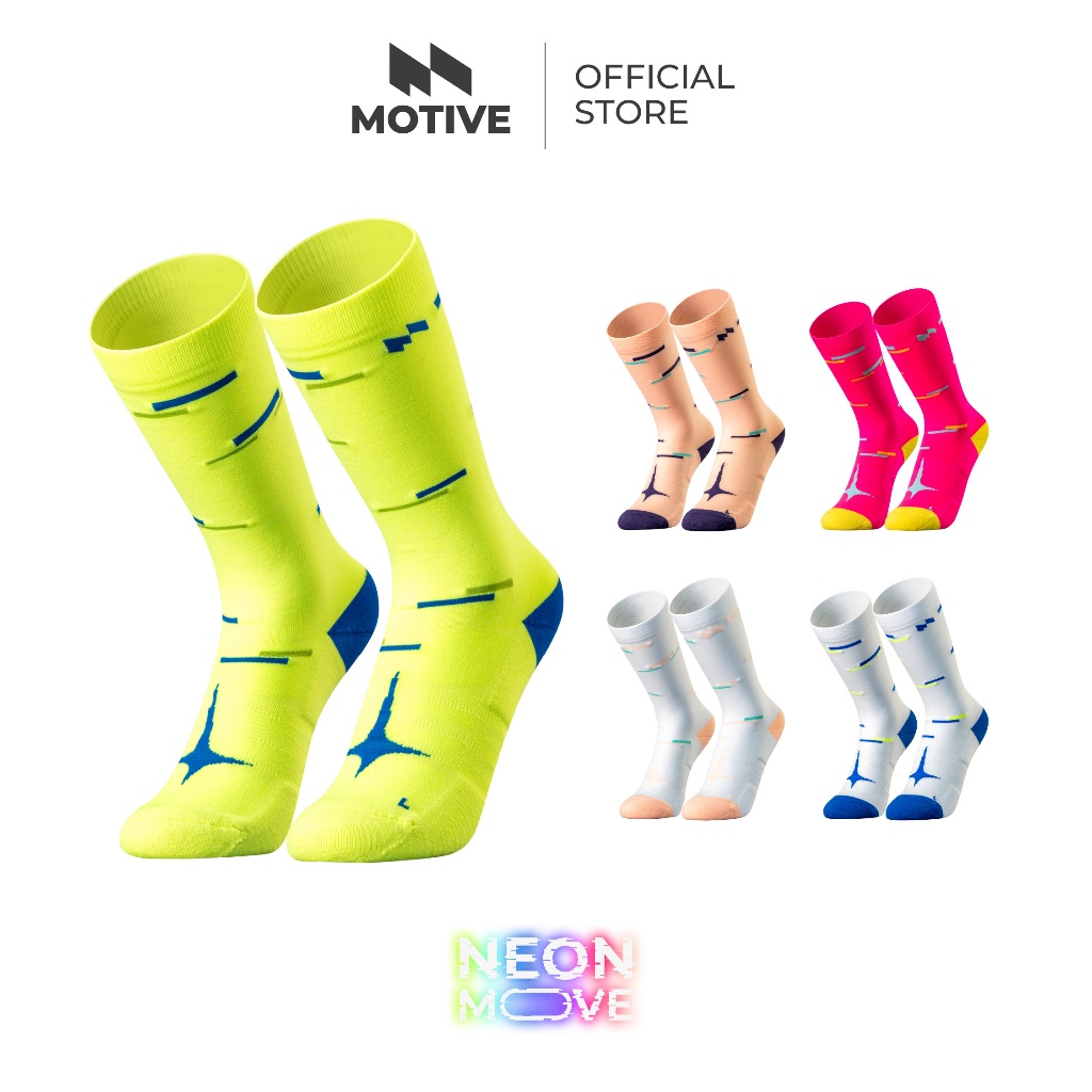 MOTIVE ถุงเท้าวิ่ง NEON MOVE COLLECTION - Performance ระบายอากาศดี ฟรีไซส์