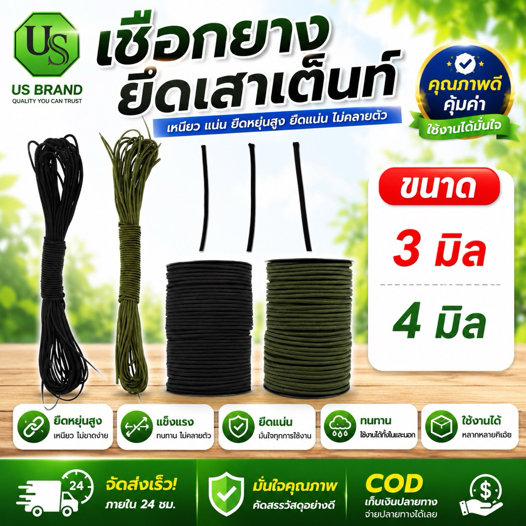 เชือกยางยืดเสาเต็นท์ 3มิล 4มิล