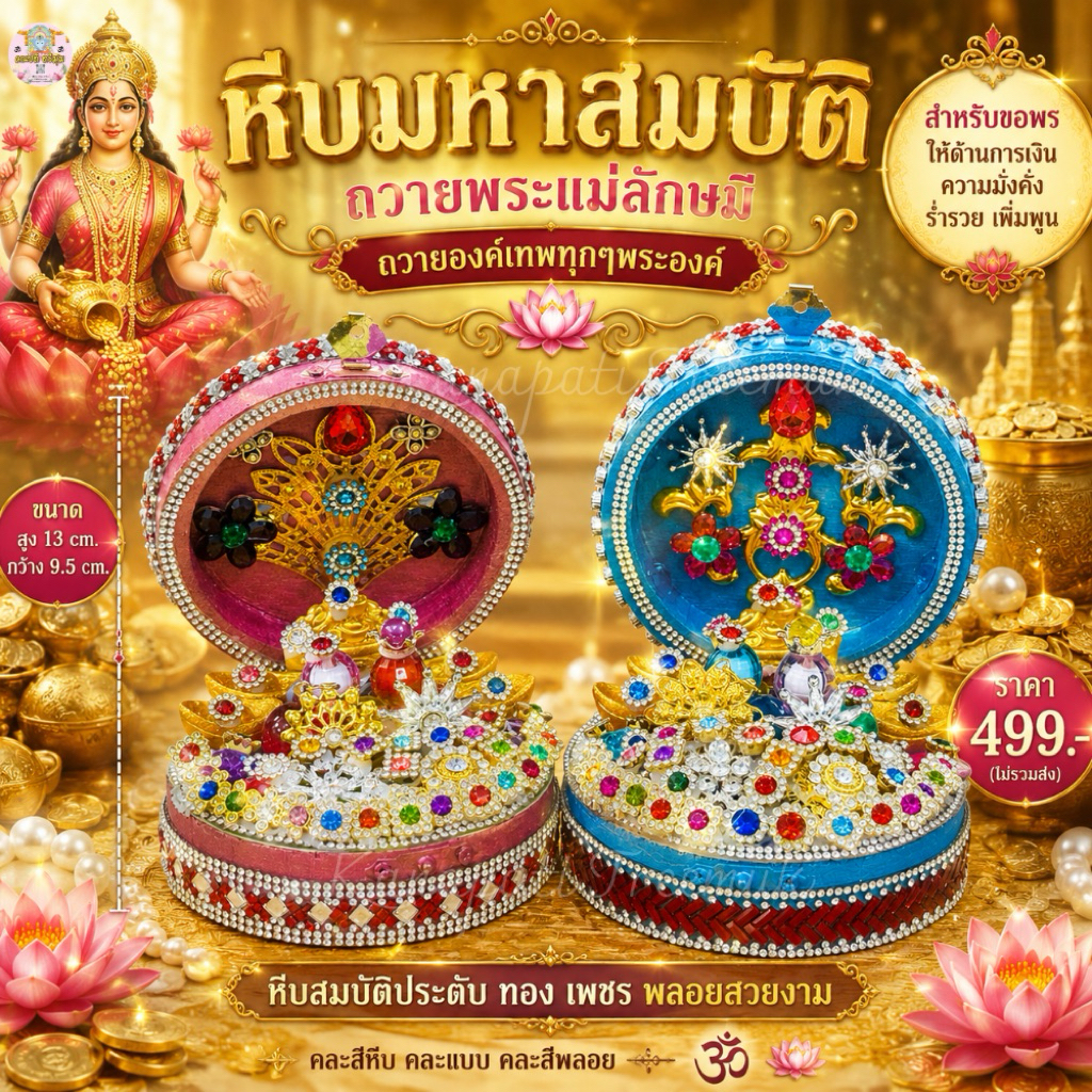หีบมหาสมบัติถวายพระแม่ลักษมี ถวายองค์เทพทุกๆพระองค์ ขอพรให้ด้านการเงิน ร่ำรวย หีบสมบัติประดับ ทอง เพชร พลอยสวยงาม 🕉️🪷