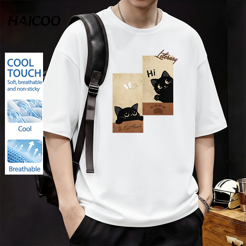 ✨สินค้าพร้อมส่ง✨เสื้อยืดคอกลมผ้าฝ้าย HAICOO ผลิตจากผ้าคอตตอน 100% เหมาะสำหรับเยาวชน 220G ผ้าหนา
