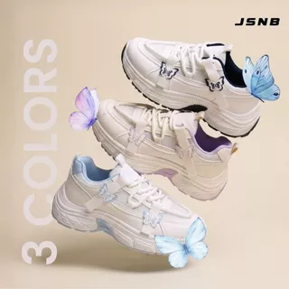 JSNB รองเท้าผ้าใบผู้หญิง เสริมส้นทรงChunky ลายผีเสื้อ สไตล์เกาหลี Y2K ระบายอากาศดี - LN9061