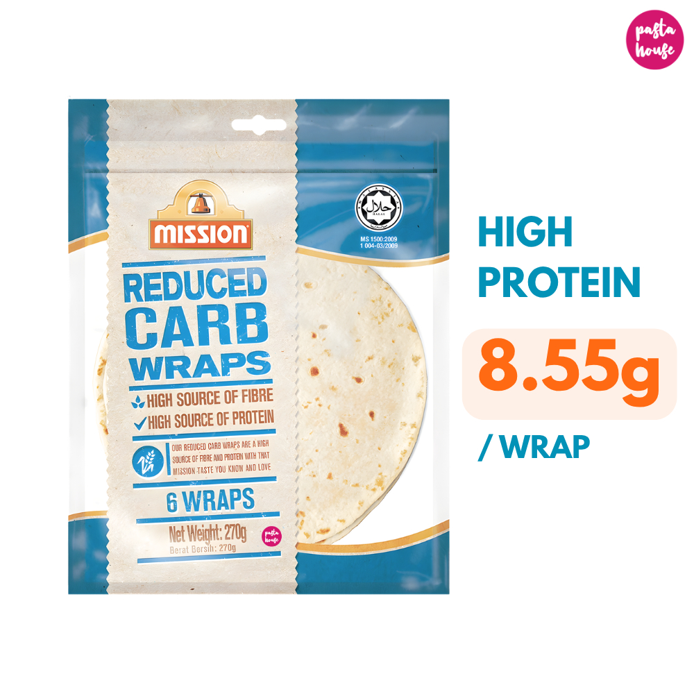 Wrap High Protein Low Carb - Mission แป้งแรป โปรตีนสูง ไฟเบอร์สูง (6 แผ่น / 270g) มีฮาลาล