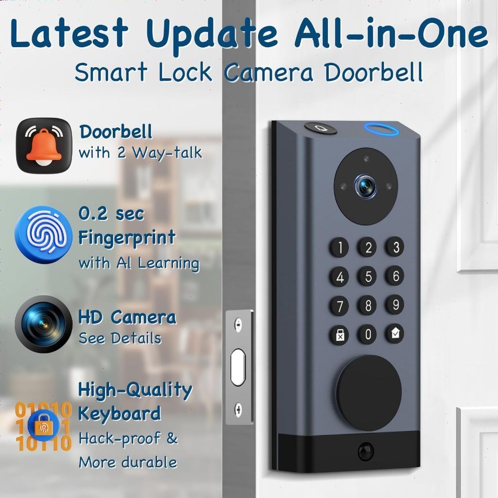 Tuya WiFi Door Lock with Camera, Deadbolt Smart Lock with Video Doorbell, Keyless Entry Door Lock