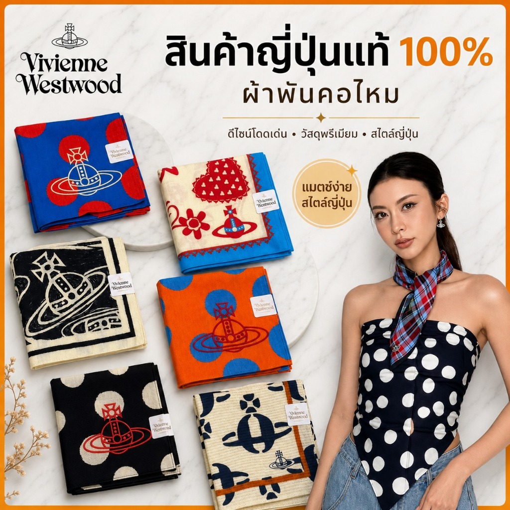 พร้อมส่ง 🇯🇵 Vivienne Westwood / Polo ของแท้จากญี่ปุ่น ผ้าเช็ดหน้า ผ้าพันคอ แฟชั่นผู้หญิง
